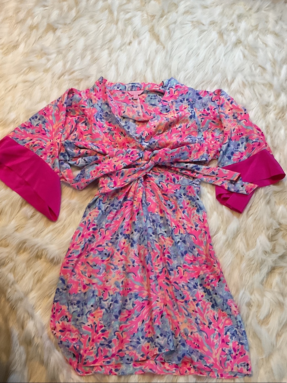 100% SILK Lilly Pulitzer Pink, Lavender & Aqua Floral Dress